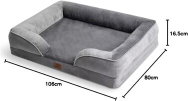 Ортопедичне ліжко для собак BEDSURE 106x80 см, ергономічний диван для великих собак, з яєчним поролоном, сірий, знімний чохол, антиковзке, пране