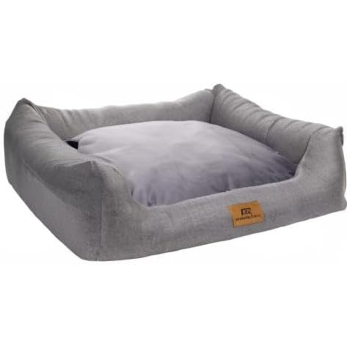 Крісло-ліжко для собак Ferocity з м'яким бортиком та двосторонньою подушкою, матеріал Cordura та велюр, сірий та бежевий, 85x70 см