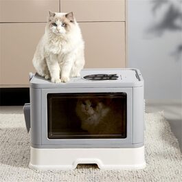 Домашній туалет для котів Homewell з кришкою та лопаткою, сучасний котячий лоток-комод, багатофункціональний аксесуар для котів, 51x40x37 см, сірий, Модель 1