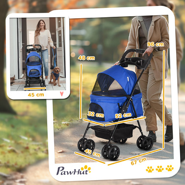 PawHut Dog Stroller Dog Buggy з функцією складання Коляска для маленьких собак і кішок Коляска для домашніх тварин Cat Buggy Oxford Blue 67 x 45 x 96 см | Аосом