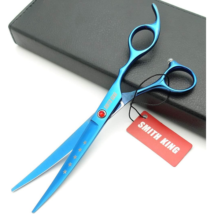 Ножиці для грумінгу собак, прямі та зігнуті, для розрідження шерсті, блакитні