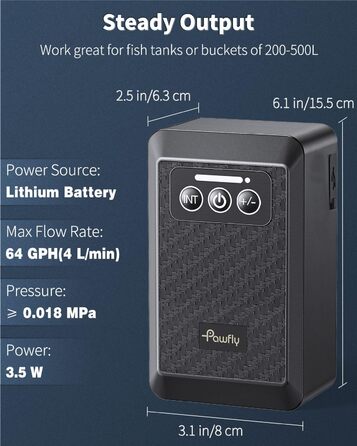 Pawfly акумуляторний аератор для акваріума 20-500 л, USB, тиха портативна повітряна помпа для риб, живої наживки, для риболовлі та аварійного живлення