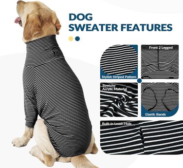 Пуловер для собак середнього та великого розміру Rozkitch, смугастий світшот для домашніх тварин, осінь, зима, весна, Американський стаффордширський терьєр, Сибірський хаскі, Візла, Коргі, чорно-білий L (Обхват грудей: 61-66 см, Довжина спини: 51-53 см)