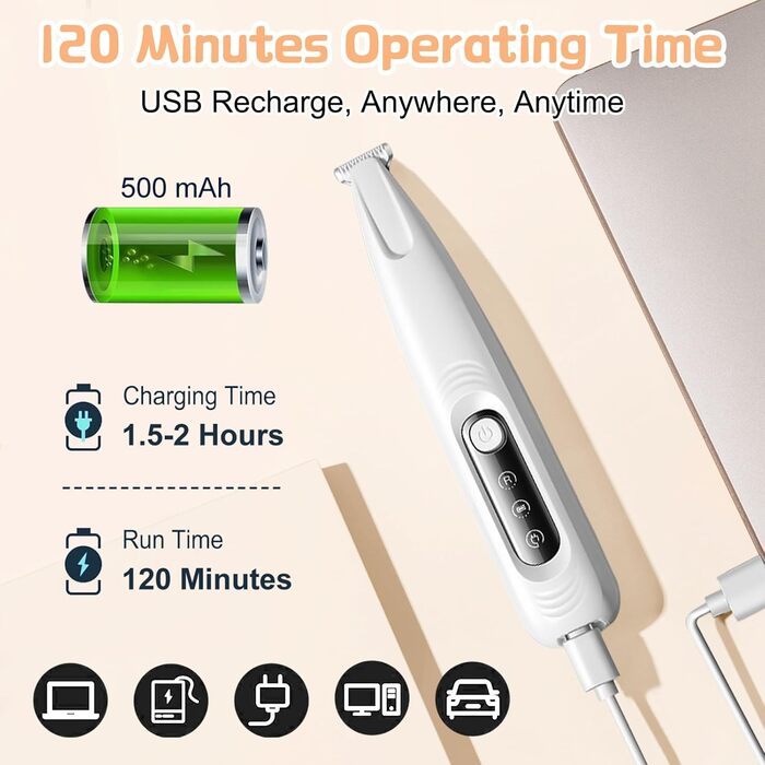 Бездротовий триммер для собак GlauStalos з LED-підсвічуванням, акумулятор 500mAh, IPX4, для догляду за лапами, підходить для густого, довгого та кучерявого хутра (F6)
