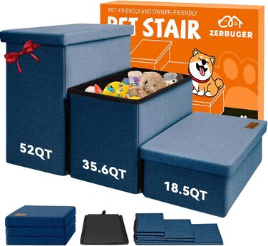 Сходинки для собак, 58,4 см, 4-ступеневі, широкі, для високих ліжок, вікон, складаються, для домашніх тварин, подарунок для маленьких, середніх та великих собак та котів (3 сходинки без помешкання (78,9 см x 43,2 см x 45,2 см), темно-синій)