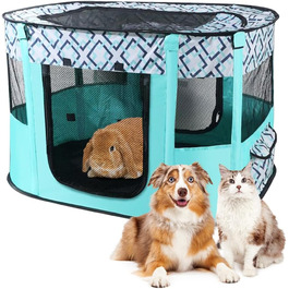 Клітка-забіг для цуценят та собак, розкладна, 70x55x40 см, зелена в клітинку