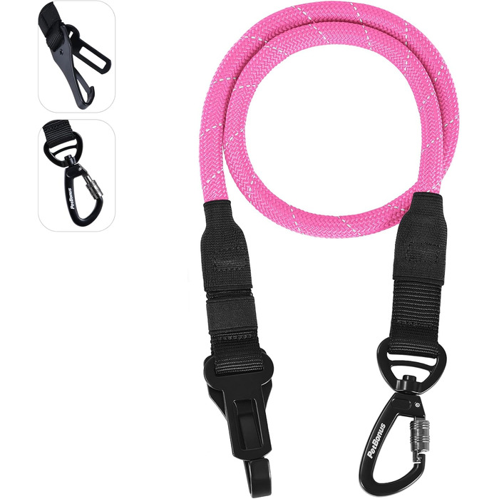 Автомобільний поводок для собак PetBonus: безпечний ремінь для собак, поводок-переноска для авто, надійні карабіни для малих, середніх та великих собак (рожевий)