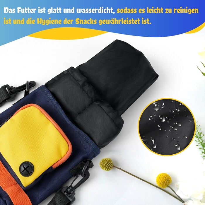 Сумка для ласощів для собак – сумка для дресирування собак з блискавкою, регульованим реміннем/лямкою. Ідеально підходить для корму для собак, телефону, ключів, пакетів для збору відходів та іграшок (Жовтий). Жовтий та Темно-синій