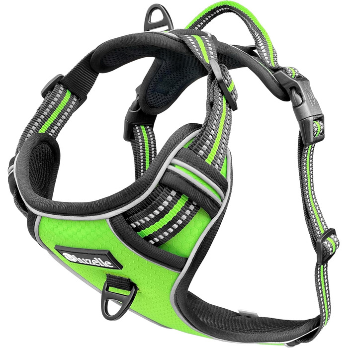 Шлейка для собак середніх порід Bluzelle, світловідбиваюча з ручкою та кишенею для GPS-трекера, анти-тяга, дихаюча, розмір M, зелена