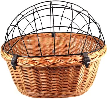 Кошик для велосипеда XXL для собак, плетіння з лози, овальний з гратами, 56 x 44 см (N-S) + подушка