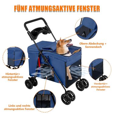 Візок для собак Homewell, візок-качалка для котів/маленьких собак, візок-качалка для дітей, візок-качалка для домашніх тварин з 2 вікнами на блискавці, тримач для напоїв, до 20 кг (Блакитний)