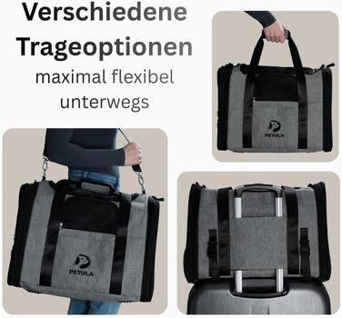 Транспортна сумка для котів та собак Petula Katzentasche & Hundetasche – сіра, до 13 кг, складна, з підстилкою та вентиляцією