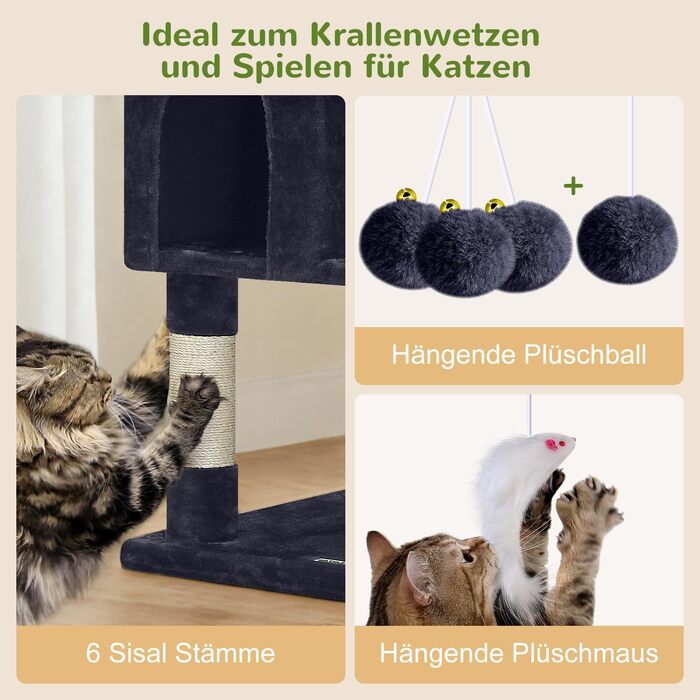 Комплекс для котів Globlazer XXL (209 см) з сірими платформами, будиночками та іграшками для 3-5 котів