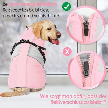 Водонепроникний теплий зимовий одяг для собак AOFITEE, рожевий XS, з шлейкою, з блискавкою та флісовою підкладкою, світловідбиваючий