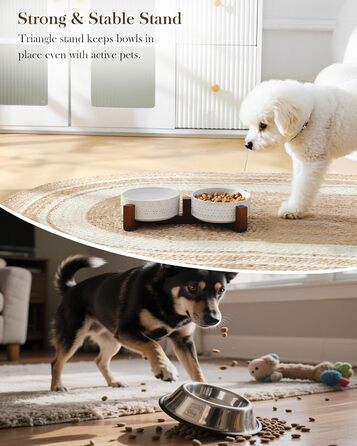 Миска для собак Malacasa з підставкою з горіхового дерева, 450 мл, подвійна миска для собак та котів, для корму та води, неслизька підставка, візерунок у вигляді п'ятипелюсткового клеверу та соти, 450 мл * 2