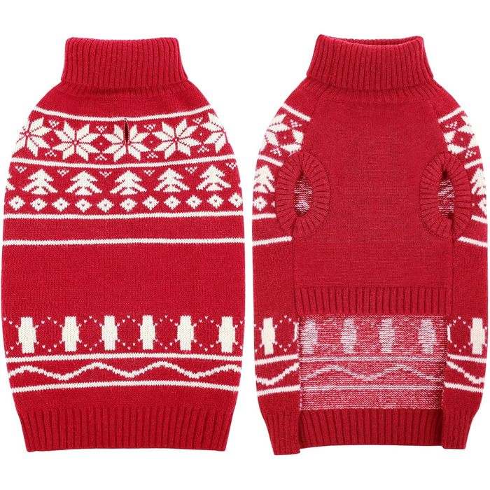 Пуловер для собак на Різдво, великі породи, з рожевим горлом, з малюнком сніжинок, для собак, різдвяний костюм, L, обхват грудей 53 см, червоний