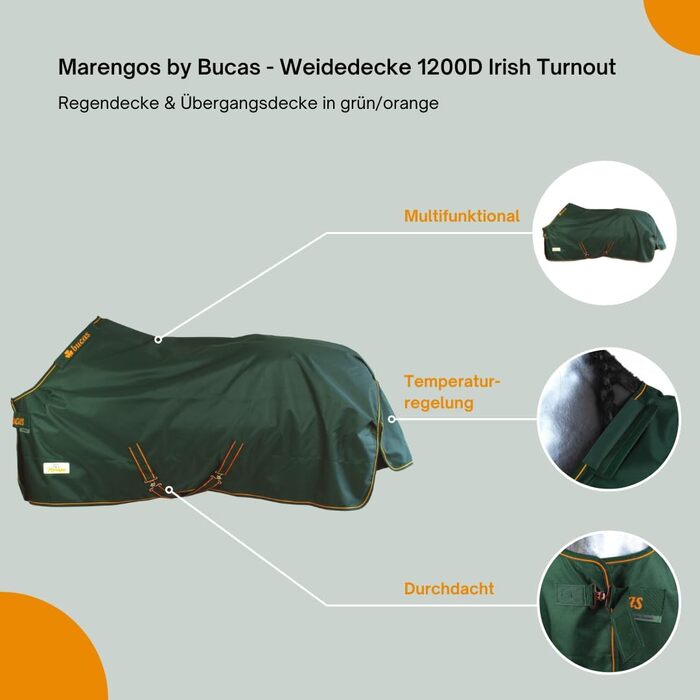 Зимовий підківник Marengos Bucas 1200D Irish Turnout - водонепроникний, дихаючий, з внутрішнім шаром та перехресним кріпленням. Розмір 145 см (50 г/м² утеплювач)