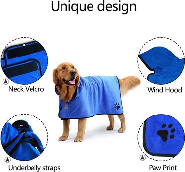 Рушник для собак PETCUTE, блакитний, XL: м'який, швидковисихаючий, з мікрофібри, для собак та котів