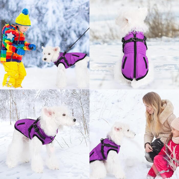 Тепла куртка для собак на зиму, водонепроникна куртка для цуценят S, фіолетовий