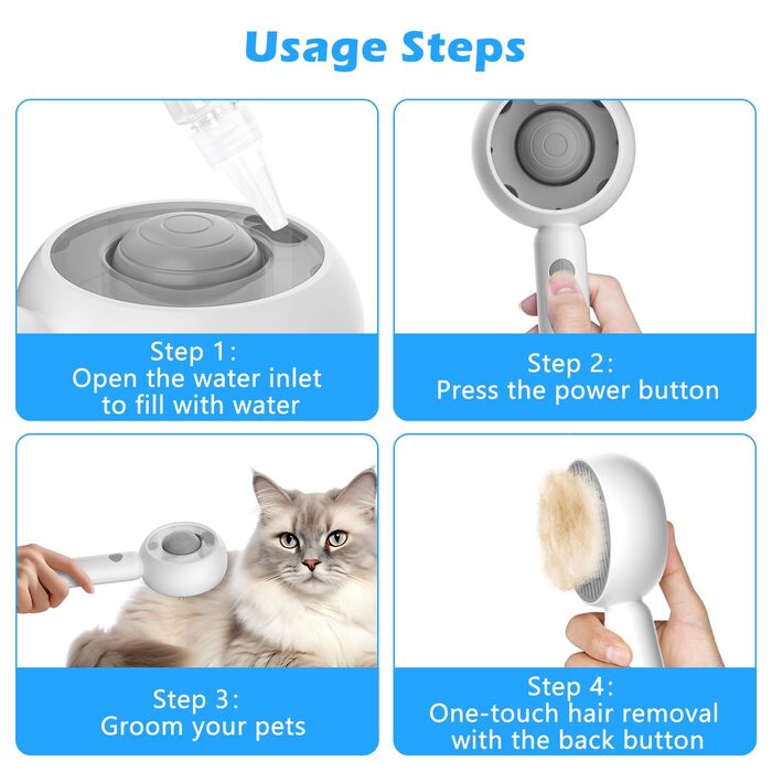4-в-1 Щітка для котів з парою, з кнопкою випуску, для довгої та короткої шерсті, самоочищення, антистатична, для масажу та видалення відмерлої шерсті