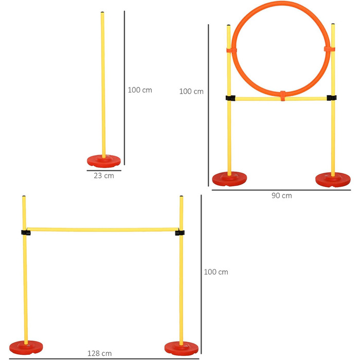 Набір для аджиліті PawHut для собак: 3 елементи, тренування, стрибки, перешкоди, слалом, регульована висота, сумка