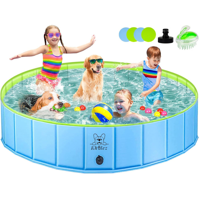 Басейн для собак KHOLEZ 120 x 30 см - складаний, портативний, з килимком та зливом
