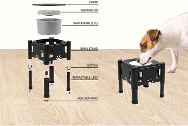 Підвищений годівниця для собак Felenny, 3 регульовані висоти, антипроливання, повільний диспенсер для води та корму, великі, середні та малі породи собак та котів