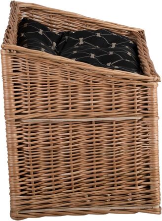 Кішка Будинок Прямокутна з Плетеного Лози, Двоярусний Корз для Кота з Подушкою та Вікном (Чорний, Натуральний)