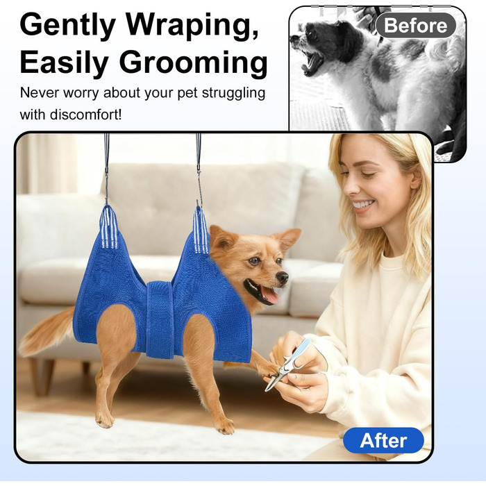 Набір для догляду за собаками MACUNIN: гамак, спорядження для грумінгу з регульованим кріпленням, широкий ремінь, блакитний, 2-ге покоління