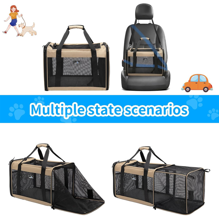 Розширювана переноска для домашніх тварин Wakytu для собак та котів, велика сумка для подорожей з 5 сітчастими вікнами (Коричнева, XXL)