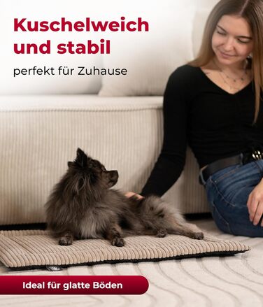 Килимок для собак HS-Hundebett® Cord з підкладкою XS – Антиковзаюча поверхня – М'яка ковдра для собак – Затишне місце для відпочинку – Виготовлено в Німеччині (Бежевий, 55x75 см)