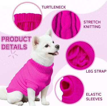 Вовняний пуловер для собак з коміром-горловиною, теплий та м'який, зимовий одяг для собак та котів, червоний, розмір M (12', 14', Рожево-червоний)