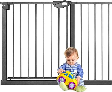 Захист для воріт/сходи: сітка без свердління, 105-115 см. Ідеально для собак та дітей. Двозамкове закриття, автоматичне закриття, відкривання однією рукою, стопор 90°, білий колір.