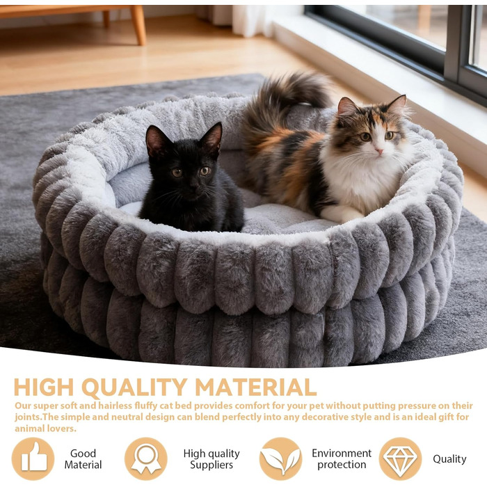 М'яке ліжко для котів та маленьких собак, кругле, з неслизьким дном, сіре (50x50x10 см)