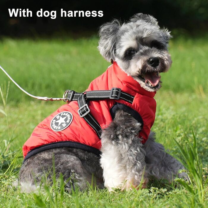 Теплий зимовий одяг для собак Aywoja, водонепроникний, з шлейкою, для маленьких собак, червоний