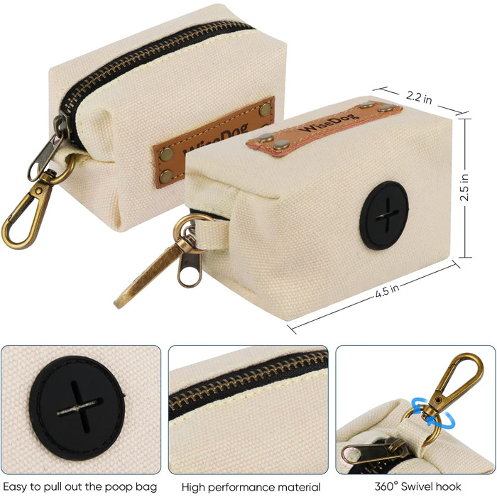 Набір повідків та нашийників для собак Wisedog: регульовані, міцні нашийники та повідки для собак маленьких, середніх та великих порід, з тримачем для відходів (M, тримач:12'-18'; повідок:5 ft), (L(нашийник:14'-22'; повідок:5 ft), пісочний колір)