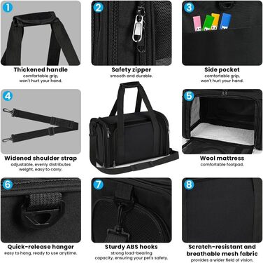 Складана переноска для собак VSSHE, переноска для тварин, сумка-переноска для котів та собак для подорожей, авто, літака, легка, дихаюча, переноска для маленьких та середніх котів, кроликів, цуценят до 9 кг (Чорний, велика)