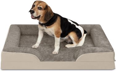 Ортопедичне собаче ліжко Normani для великих, середніх та маленьких собак - м'яке ліжко-диван з високим бортиком, колір бежевий, розмір 60x80x16 см