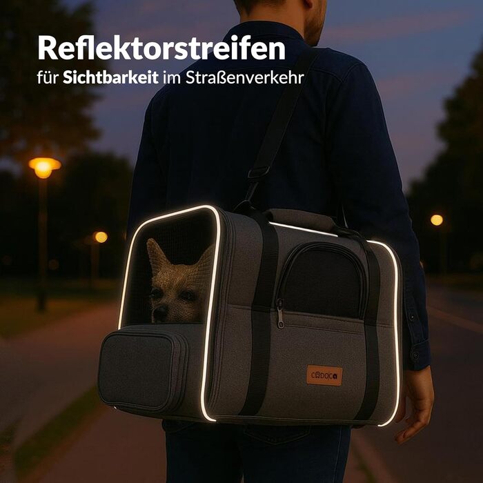 Транспортна переноска для котів CADOCA® до 20 кг, складана, з дахом від сонця та дощу, з підстаканником, дихаюча, комфортна, з обертовим матрацом, сіра