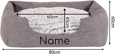 Клітинка для собак Lionto з м'яким двостороннім подушкою, затишне ліжко для домашніх тварин з меланжевим дизайном з глибоким входом для собак та котів усіх розмірів, 80x60 см, м'яке ліжко для собак, сірий (з нанесенням імені), сірий L 80 x W 60 x H 26 см 