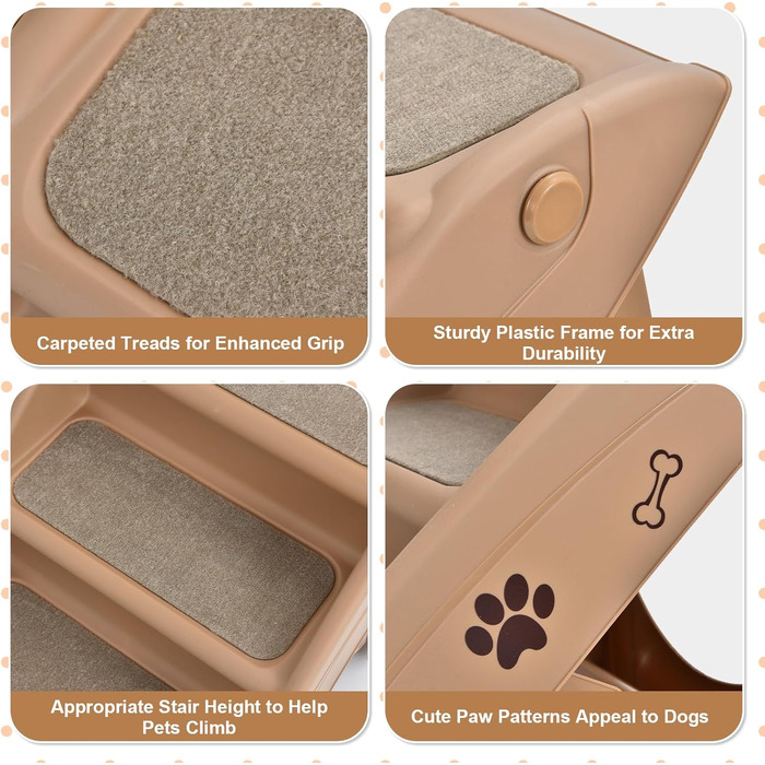Сходинка для тварин SOARS: 4 сходинки, килимок з повсті, для собак та котів до 60 кг, антиковзаюча, для ліжка, авто, дивану (колір: коричневий)