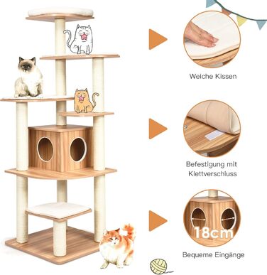 Кліматичний комплекс для котів GOPLUS Katzenbaum 175 см: 6 платформ, велика дерев'яна печера, ігровий комплекс, меблі для котів