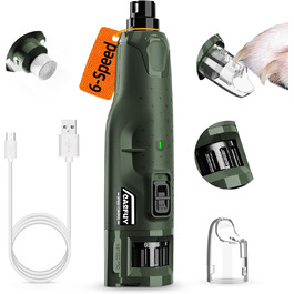 Електричний точило для кігтів собак Casfuy (45 dB) з 6 режимами та LED-підсвіткою для собак та котів, армійний колір