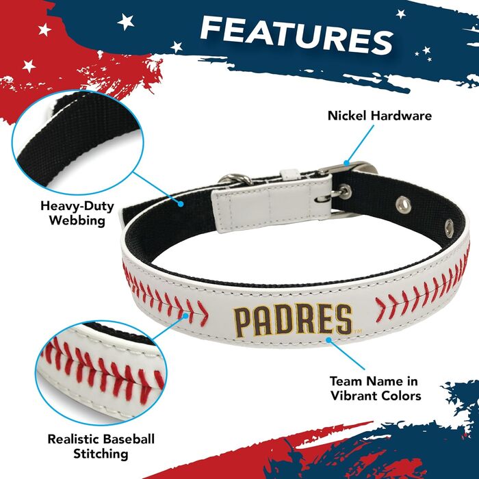 Нашийник для собак MLB San Diego Padres, преміум ПВХ шкіра, стильний, міцний, розмір L, регульований 51-74 см