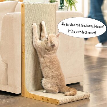 Кігтеточка Conlun для котів, L-подібна, 58 см, для кріплення на стіну, вертикальна поверхня, міцна картонна поверхня для захисту меблів, велика, біла