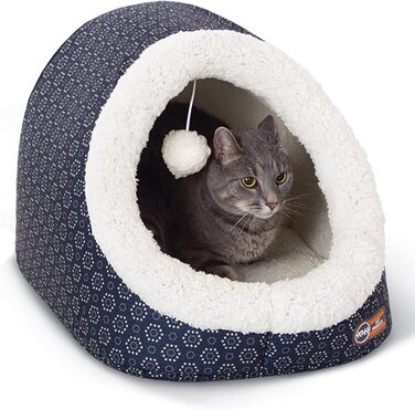 Лежак для котів K&H Thermo-Pet Cave, не обігрівається, темно-синій, геометричний візерунок, 43,2x38,1x33,2 см