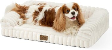 Ортопедичне ліжко для собак з штучного хутра, ергономічне диван для середніх собак, дизайн з корду, знімний та пральний, захищене від гризунів, водовідштовхувальне та неслизьке (кремовий, 76x50x15 см)