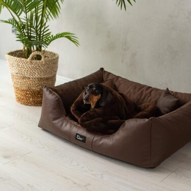 Ортопедичне ліжко для собак Eden, велике, без заповнювача - подушка для собак, килимок для собак з еко-шкіри + акрилового матеріалу, знімає біль, зносостійке, міцне (L, Коричневий)