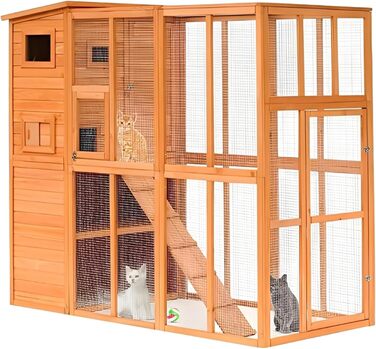 Кітложка InTheMarket з великим вольєром, повністю закрита, багатоповерховий будиночок, міцна конструкція, асфальтовий дах, 190 x 84 x 175 см