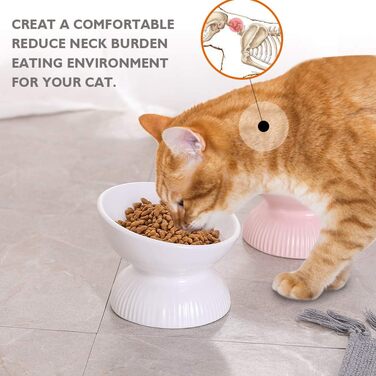 Підвищена годівниця для котів з кераміки, нахилена – проти блювоти, 280 мл, діаметр 15,5 см, білий колір